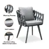 7-Piece Outdoor Extendable Dining Set with 6 Rope Weave Chairs (163 cm - 214 cm) in Grey