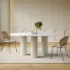 Picture of 1400mm Modern Oval Stone Top Dining Table 3 Legs in White
