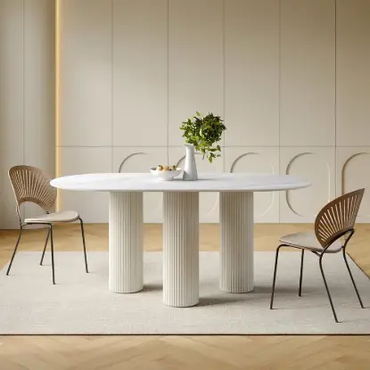 Picture of 1400mm Modern Oval Stone Top Dining Table 3 Legs in White