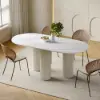 Picture of 1400mm Modern Oval Stone Top Dining Table 3 Legs in White