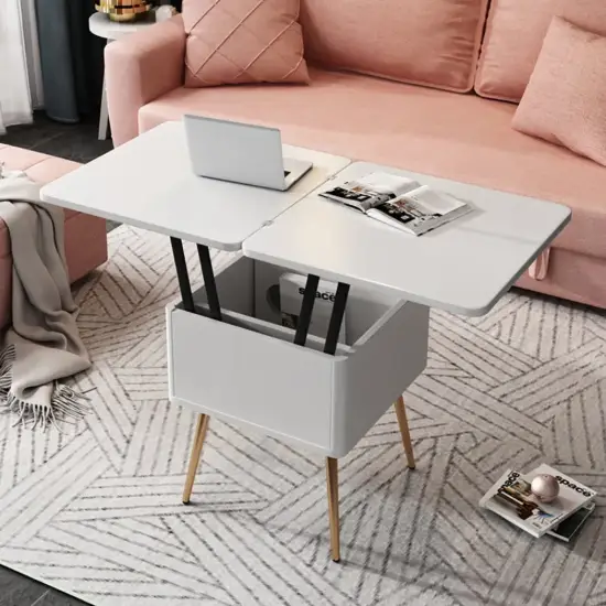 Modern 55 - 110 cm White Lift-Top Extendable Coffee Table with Storage