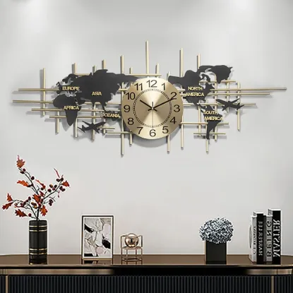 960mm Modern Metal Large Map Wall Clock Decor Creative Silent Clocks Art for Living Room