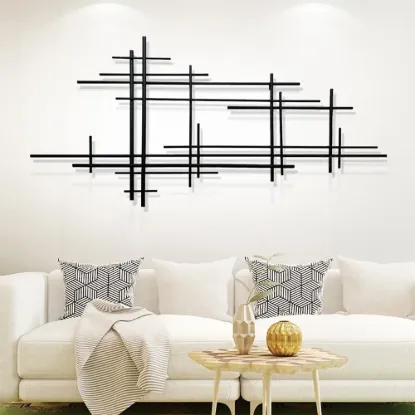1000mmW Minimalist Black Metal Wall Decor with Vertical Lines for Living Room,Office