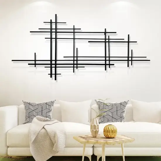 Picture of 1000mmW Minimalist Black Metal Wall Decor with Vertical Lines for Living Room,Office