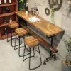 Industrial Long Bar Height Table Set for 4 Wooden 5 Piece Breakfast Table and Bar Stools