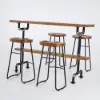 Industrial Long Bar Height Table Set for 4 Wooden 5 Piece Breakfast Table and Bar Stools