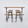 Industrial Long Bar Height Table Set for 4 Wooden 5 Piece Breakfast Table and Bar Stools