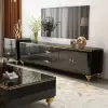 Modern 79" Black TV Stand with 4 Doors and 2 Drawers