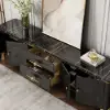 Modern 79" Black TV Stand with 4 Doors and 2 Drawers
