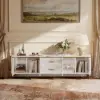 Modern 79" White TV Stand with 4 Doors and 2 Drawers