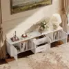 Modern 79" White TV Stand with 4 Doors and 2 Drawers