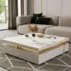 Modern 110 cm White Square Storage Coffee Table with Sintered Stone Top & 4 Drawers