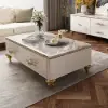 Modern 130 cm White Marble Coffee Table with 4 Drawers