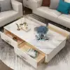 Modern 130 cm White Marble Coffee Table with 4 Drawers