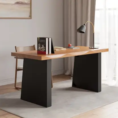 1600mm Industrial Natural & Black Rectangular Office Desk Sturdy Pine Wood Computer Desk