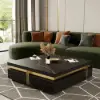 Modern 110 cm Black Square Storage Coffee Table with Sintered Stone Top & 4 Drawers