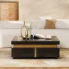 Modern 110 cm Black Square Storage Coffee Table with Sintered Stone Top & 4 Drawers