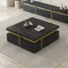 Modern 110 cm Black Square Storage Coffee Table with Sintered Stone Top & 4 Drawers