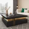 Modern 110 cm Black Square Storage Coffee Table with Sintered Stone Top & 4 Drawers
