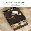 Modern 110 cm Black Square Storage Coffee Table with Sintered Stone Top & 4 Drawers