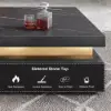 Modern 110 cm Black Square Storage Coffee Table with Sintered Stone Top & 4 Drawers