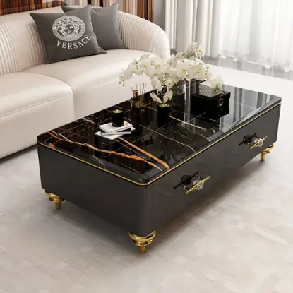 Picture of Chift 1300mm Modern Marble Coffee Table & Storage Drawers Gold Stainless Steel Legs