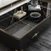 Chift 1300mm Modern Marble Coffee Table & Storage Drawers Gold Stainless Steel Legs