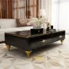 Chift 1300mm Modern Marble Coffee Table & Storage Drawers Gold Stainless Steel Legs