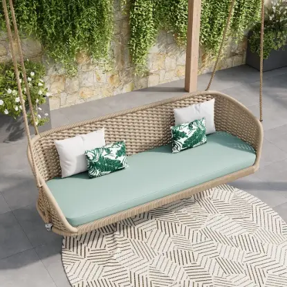 Traditional Wide Outdoor Woven Rope Swing Sofa Hanging Chair with Cushion