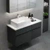 Modern 80 cm Floating Single Bathroom Vanity with Stone Resin Top, Ceramic Basin – Black