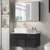 Modern 80 cm Floating Single Bathroom Vanity with Stone Resin Top, Ceramic Basin – Black