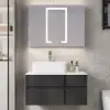 Modern 80 cm Floating Single Bathroom Vanity with Stone Resin Top, Ceramic Basin – Black