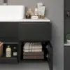 Modern 80 cm Floating Single Bathroom Vanity with Stone Resin Top, Ceramic Basin – Black