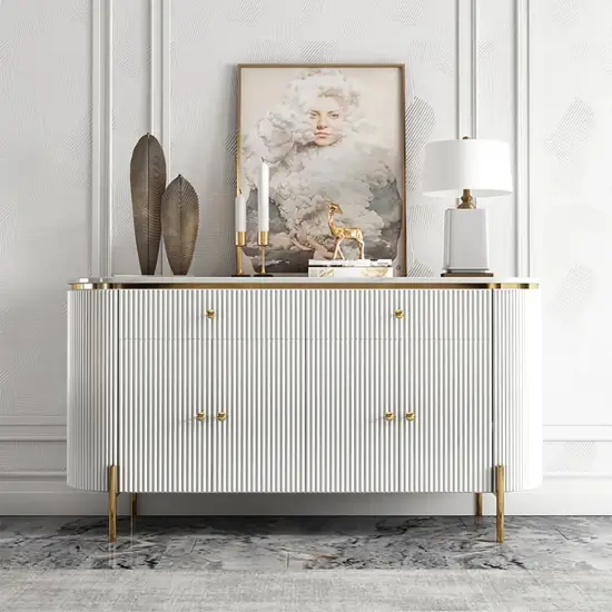 Yelly 55" White Sintered Stone Top Sideboard with 4 Doors & 2 Drawers