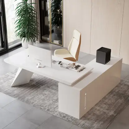 Modern 1803 mm L-Shaped White Executive Desk with Left Hand Return