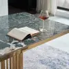 1800mm Modern Rectangular Glossy Stone Dining Table Gold Stainless Steel Pedestal