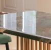 1800mm Modern Rectangular Glossy Stone Dining Table Gold Stainless Steel Pedestal