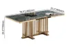 1800mm Modern Rectangular Glossy Stone Dining Table Gold Stainless Steel Pedestal