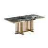 1800mm Modern Rectangular Glossy Stone Dining Table Gold Stainless Steel Pedestal