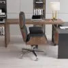 Picture of Modern Ergonomic Black Faux Leather Swivel Office Chair with Walnut Wood Accents
