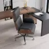 Picture of Modern Ergonomic Black Faux Leather Swivel Office Chair with Walnut Wood Accents