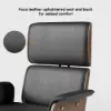 Picture of Modern Ergonomic Black Faux Leather Swivel Office Chair with Walnut Wood Accents