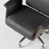 Picture of Modern Ergonomic Black Faux Leather Swivel Office Chair with Walnut Wood Accents