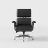 Picture of Modern Ergonomic Black Faux Leather Swivel Office Chair with Walnut Wood Accents