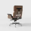 Picture of Modern Ergonomic Black Faux Leather Swivel Office Chair with Walnut Wood Accents