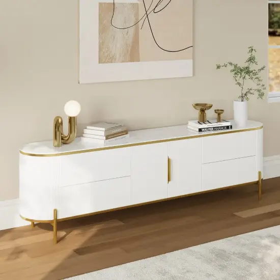 Modern 220 cm Sintered Stone Oval TV Stand with 4 Drawers and Shelf