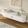 Modern 220 cm Sintered Stone Oval TV Stand with 4 Drawers and Shelf
