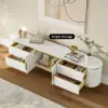 Modern 220 cm Sintered Stone Oval TV Stand with 4 Drawers and Shelf