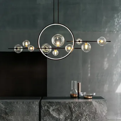 Modern Linear 10-Light Black Island Pendant Light for Kitchen & Dining Room