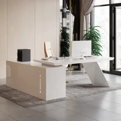 Modern 1803 mm L-Shaped White Executive Desk with Right Hand Return